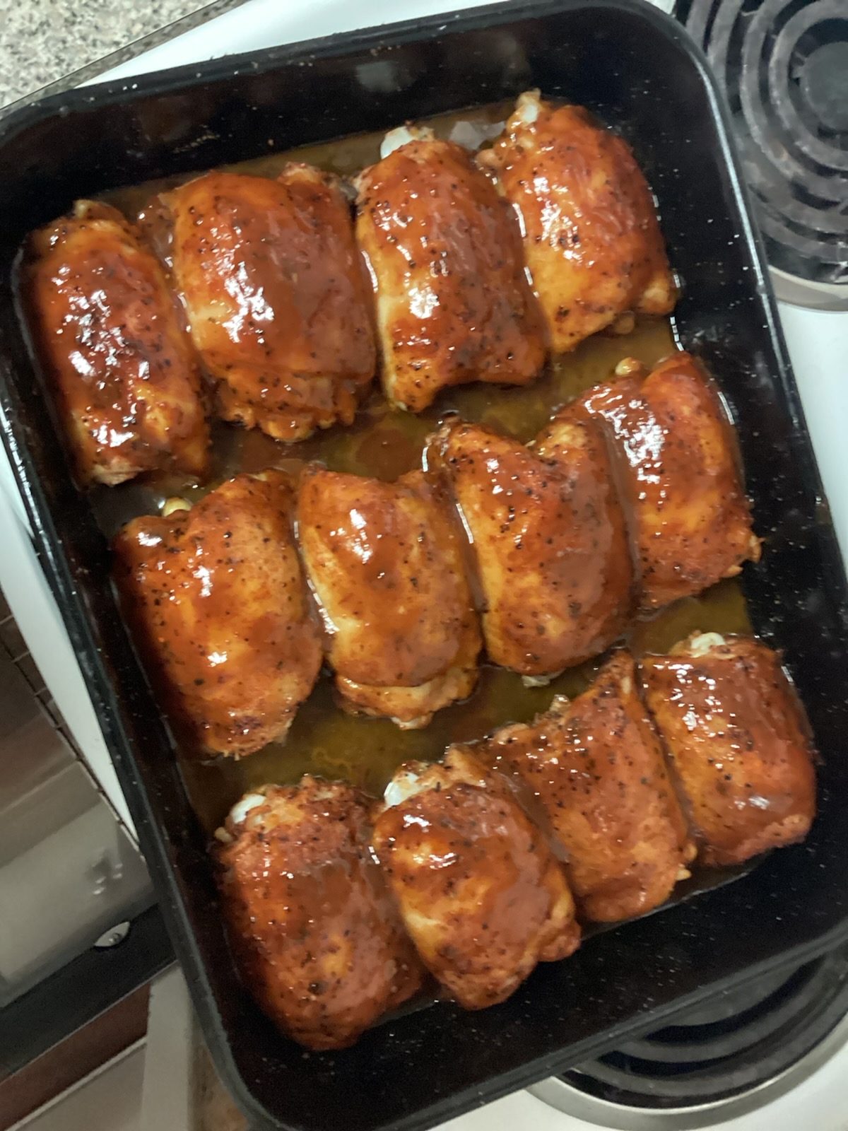 Tray of barbecue chicken pieces