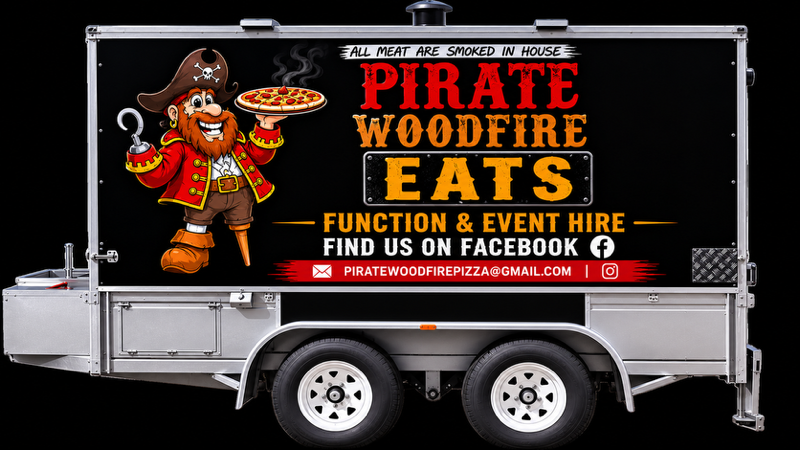 Pirate Woodfire Eats woodfire pizza trailer