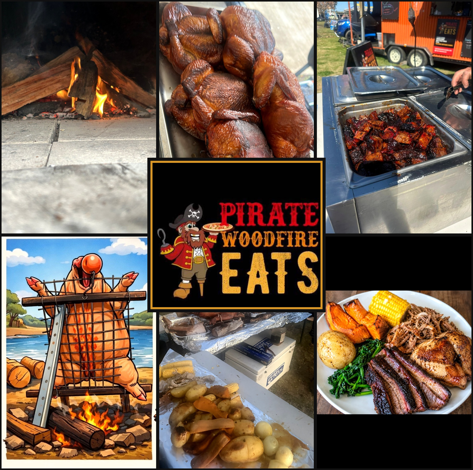 Pirate Woodfire Eats open fire, smoked chicken, spit roast and plated meals