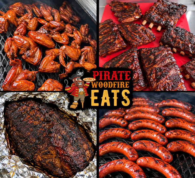 Pirate Woodfire Eats smoked wings, ribs, brisket and sausages